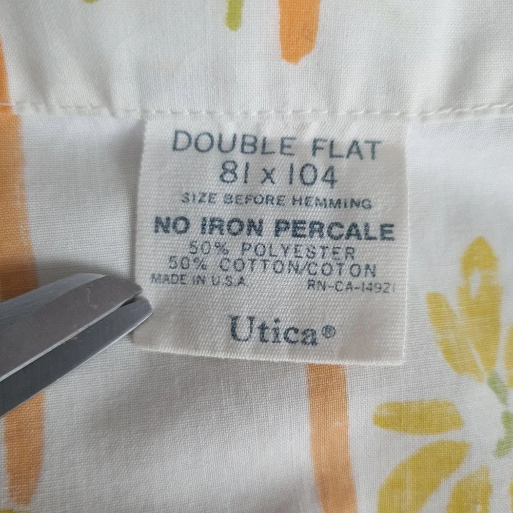 Vintage Utica Double Flat Sheet Daisy Floral Yellow Green Orange USA Bedding